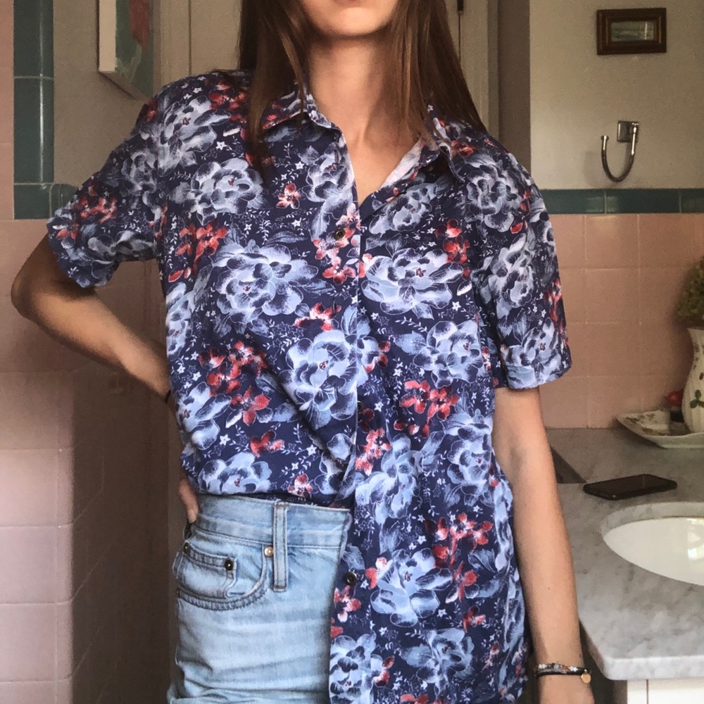Flowered Short Sleeved Button Down